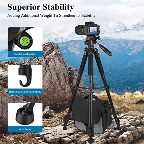 VICTIV 74” Camera Tripod, Tripod for Camera and Phone with Phone Holder | Aluminum Professional Tripod Stand for Canon Nikon with Carry Bag, Compatible with DSLR, iPhone, Spotting Scopes, Gopro