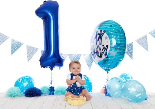 Navy Blue 1 Balloon - Number Balloon 40 Inch, 1st Birthday Decorations | Large foil number balloons for 1st birthday party, Navy Blue blow up birthday balloon numbers for women and men