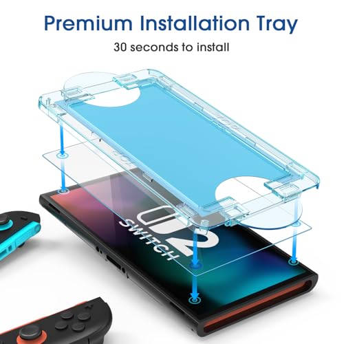 amFilm Auto-Alignment OneTouch for Nintendo Switch 2 Screen Protector 2025 | Tempered Glass Accessories, 30s Install, Bubble Free, Scratch & Drop Resistant, Touch Sensitive, 7.9'' Transparent [2 Pack]