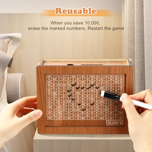 10000 Savings Challenge Box, Money Saver Box 10k Smash, Wooden Digital Save Piggy Bank for Adults Kids, Cash Vault Wooden Savings 10,000 Dollar, Caja De Ahorros, Cashbox Kakeibo