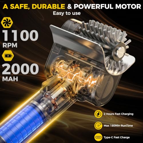 Electric Grill Brush, Cordless Rechargeable Grill Cleaner, BBQ Grill Brush | 1100RPM Cleaning Power, Max 180-Min Runtime, Replaceable Stainless Steel Head, Backyard BBQs, Park Picnics, Tailgates
