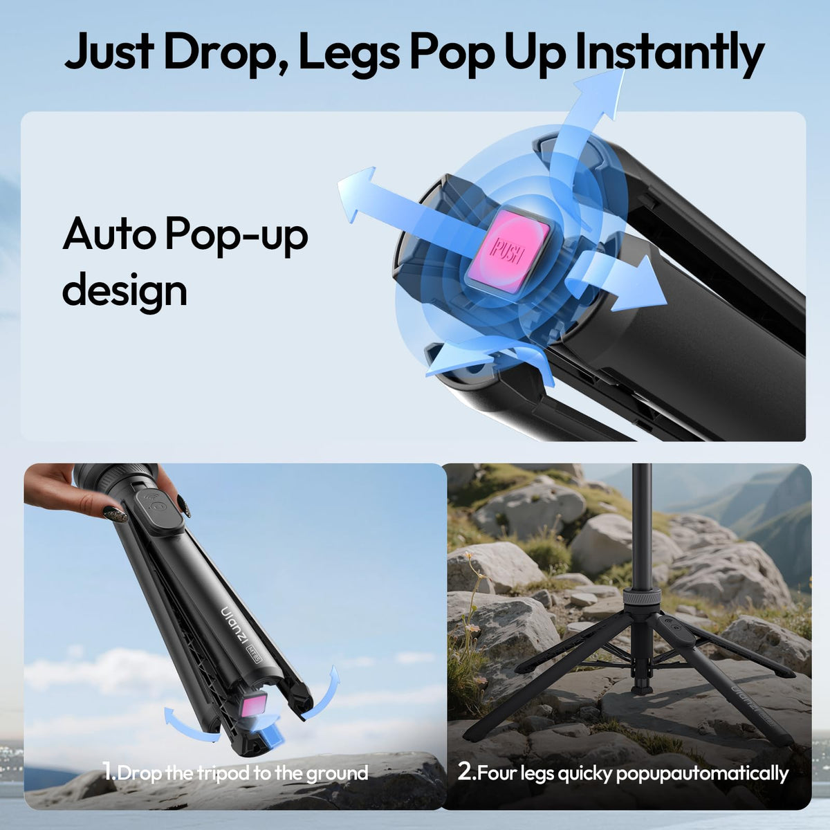 ULANZI MT85 60"Magnetic Phone Tripod for iPhone18Pro Auto Open Selfie Stick | N52 Magnetic, Aluminum, Enhanced 4-Leg, Extendable Phone Stand for Magsafe w Remote for Travel Vlog Content Creator Essential