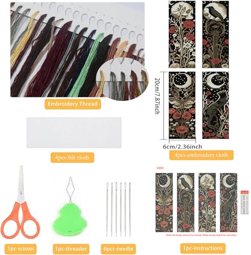 NEGEKFKX 4 Pcs Flower Cross Stitch Bookmark Kit for Adult Beginners | Bohemia Moth Cross Stitch Kits 14 CT DIY Cross stitch Kits Adult Stamped Bookmark Embroidery Bookmarks Kit