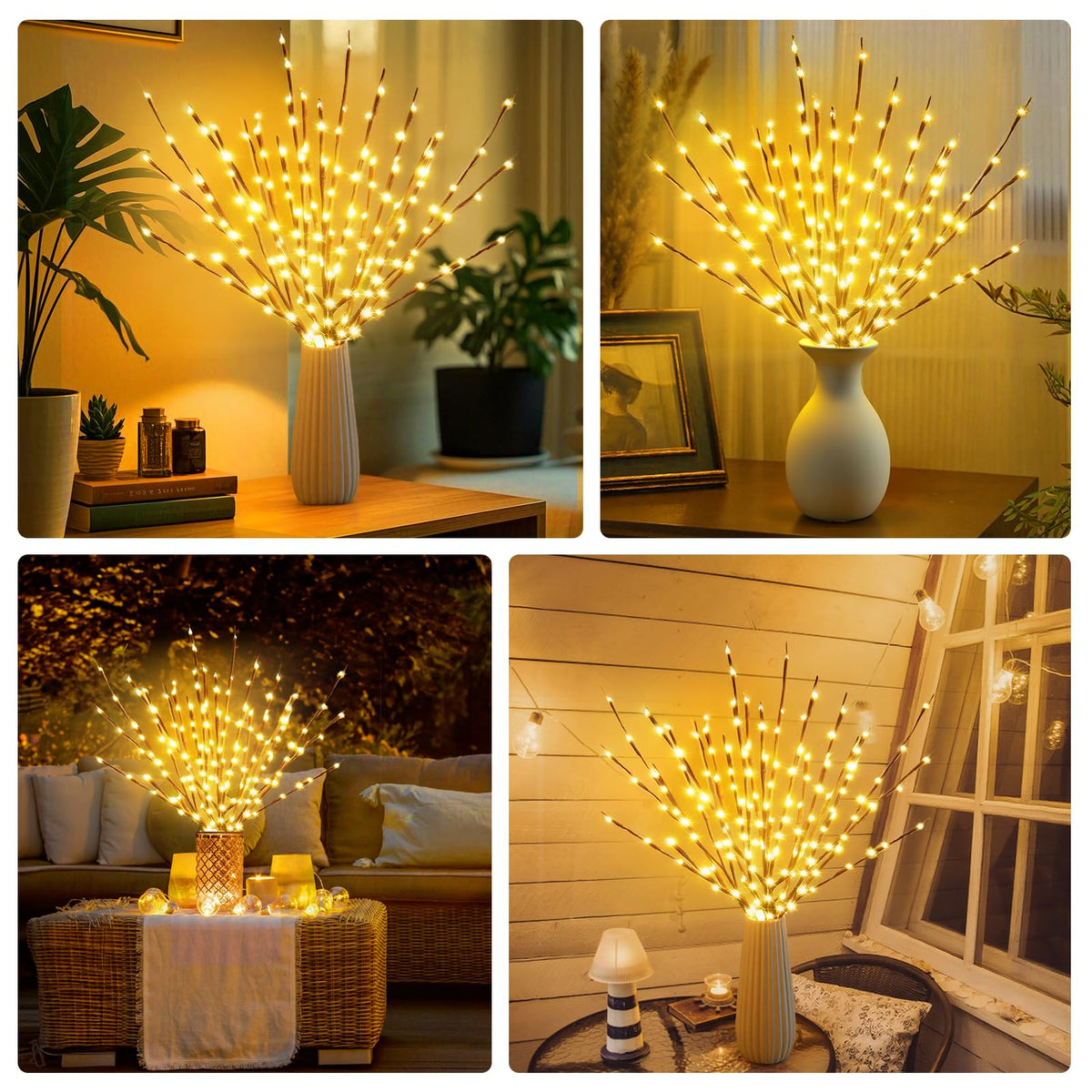DK177 2 Pack Led Branch Light Battery Operated Lighted Branch Vase Filler Willow Tree Artificial Little Twig Power Brown 30 Inch 20 LED for Home Romantic Decoration, Warm White