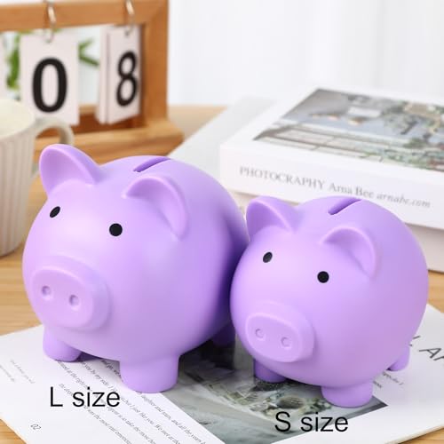H&W Mini Piggy Bank, Plastic Coin Bank, Unbreakable Money Banks, Cute Piggy Banks for Kids, First Money Box, Best Birthday Gifts Home Decoration（Purple）
