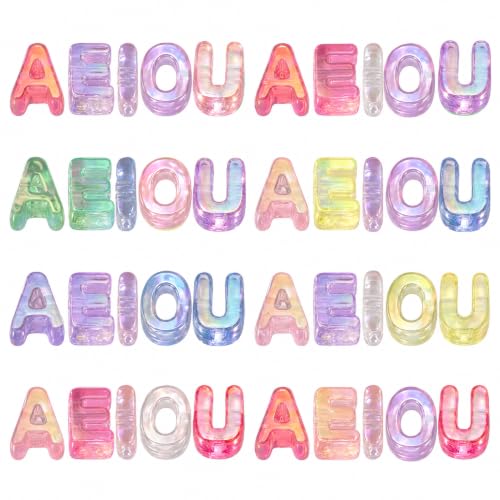 Leovqn 40Pcs AEIOU Large Letter Beads with Big Hole Bubble Alphabet Beads | Transparent Colorful Chunky Acrylic Letter Beads for DIY Keychains Bracelets Jewelry Bag Charms