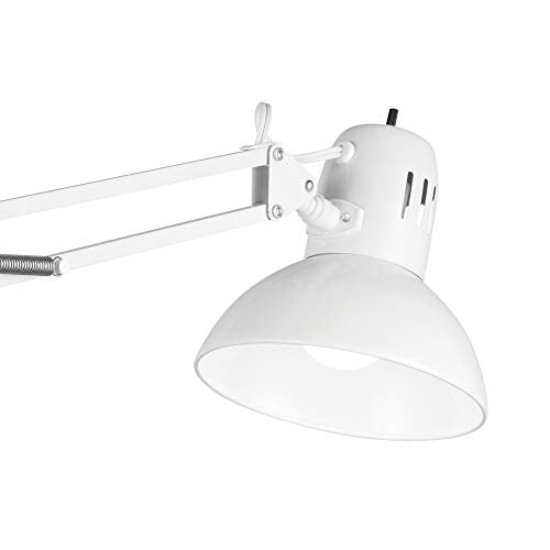 Globe Electric 52847 31.5 Inch Swing Arm Clamp-On White Desk Lamp with Nickel Accents, On/Off Rotary Switch, Book Reading Light, Home Essentials, Office Décor, LED Bulb Compatible