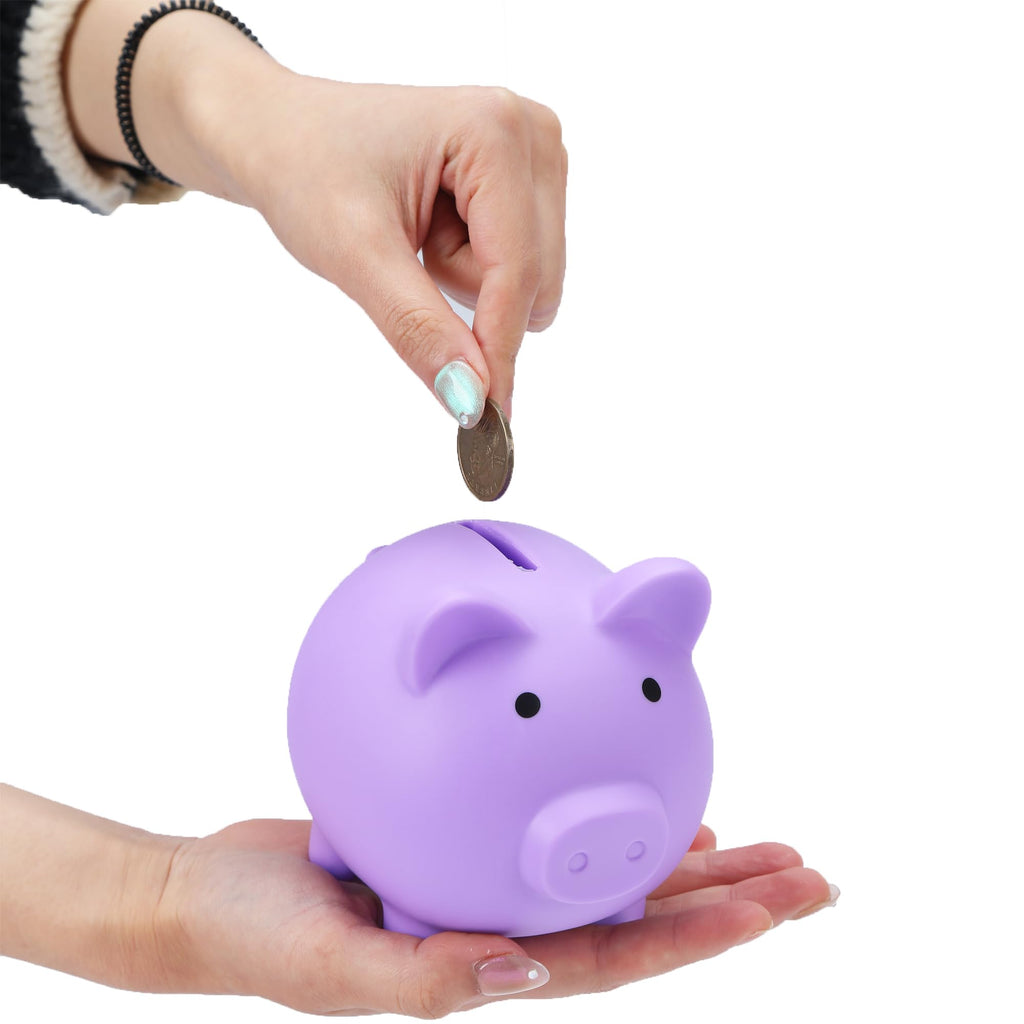 H&W Mini Piggy Bank, Plastic Coin Bank, Unbreakable Money Banks, Cute Piggy Banks for Kids, First Money Box, Best Birthday Gifts Home Decoration（Purple）