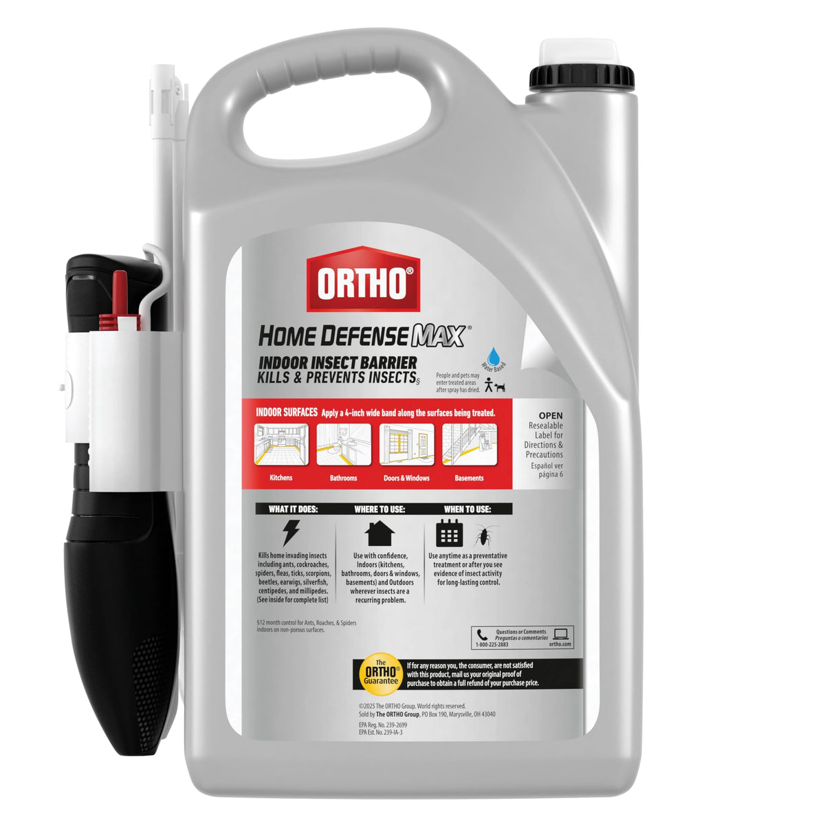 Ortho Home Defense Max Indoor Insect Barrier, Wand, 1 gal. | Ready-To-Use Home Bug Killer with Extended Reach Comfort Wand, Kills Ants, Roaches, Spiders, Fleas and Ticks
