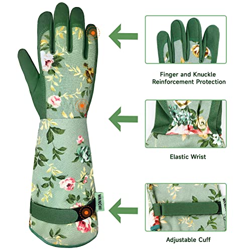 WANCHI Gardening Gloves for Women Gift,Yard Work Garden Gloves,Green Medium | Long Garden Gloves for Women,Gardener Gardening Gifts for Women,Outdoor Heavy Working Gloves for Men,Weed,Pruning,Lawn Glove