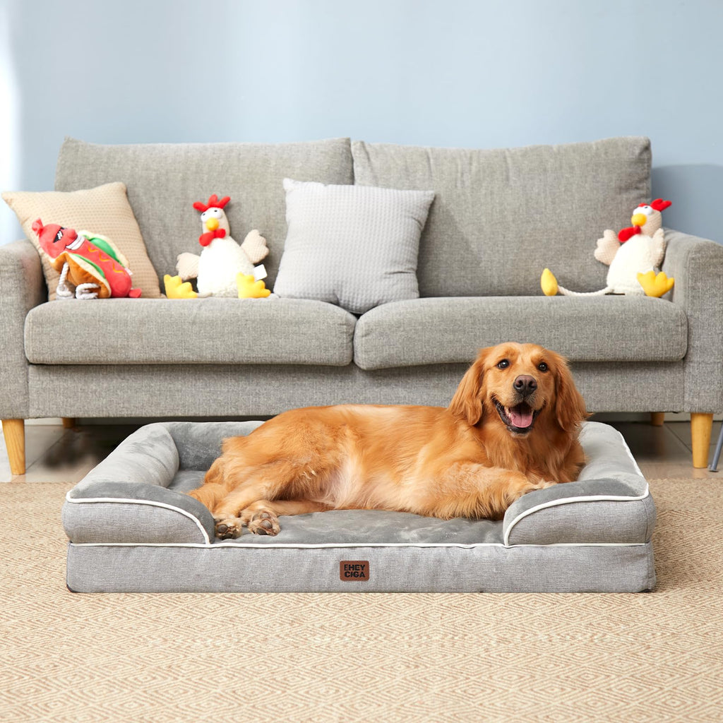 EHEYCIGA Orthopedic Extra Large Dog Bed, Waterproof Washable XL Pet Bed 44" | Non-Slip Bottom and Egg-Crate Polyurethane Foam Big Dog Couch Bed with Washable Removable Cover, Grey