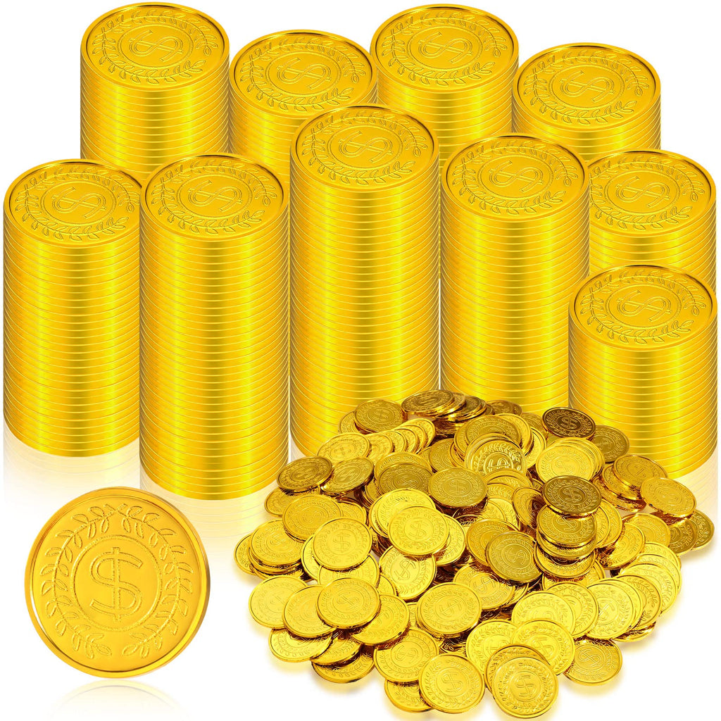 Hanaive 1000 Pcs Pirate Gold Coins Plastic Treasure Play Toy Coins | Fake St. Patricks Doubloon for Pirate Party Favors Supplies Treasure Hunt Game Teachers Classroom Reward