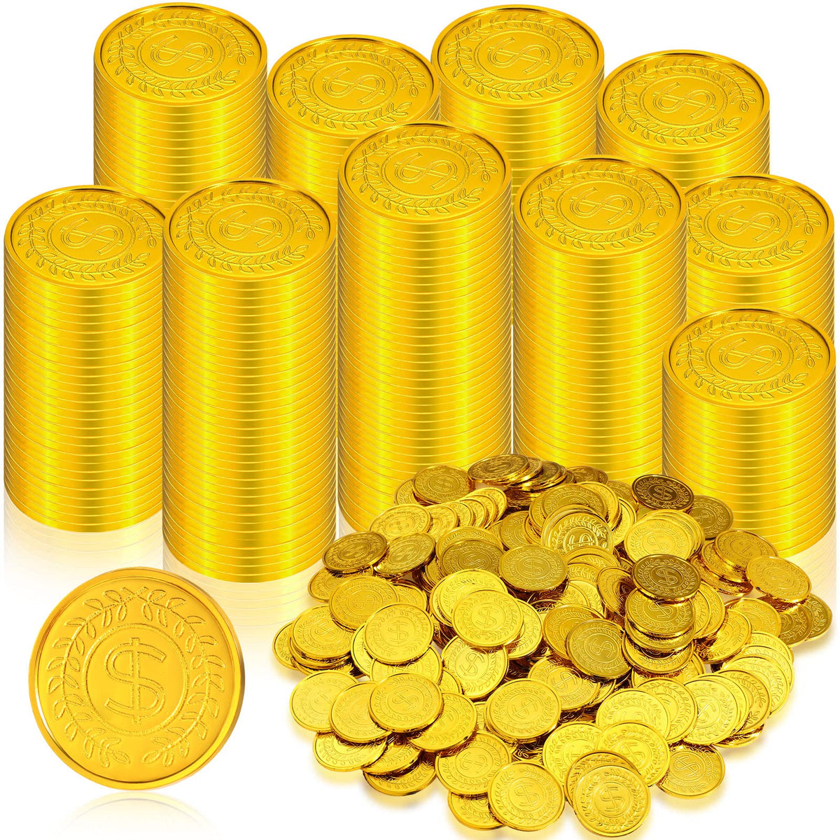 Hanaive 1000 Pcs Pirate Gold Coins Plastic Treasure Play Toy Coins | Fake St. Patricks Doubloon for Pirate Party Favors Supplies Treasure Hunt Game Teachers Classroom Reward