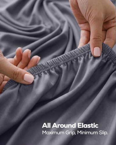 Queen Fitted Sheet, Ultra Soft Fits Up to 15 Inch Deep Pocket, Grey | Hotel Comfort, Cooling & Breathable Cotton like Polyester, Easy Fit, Wrinkle & Fade Resistant, Snug Fit, Easy Care, Oeko-Tex
