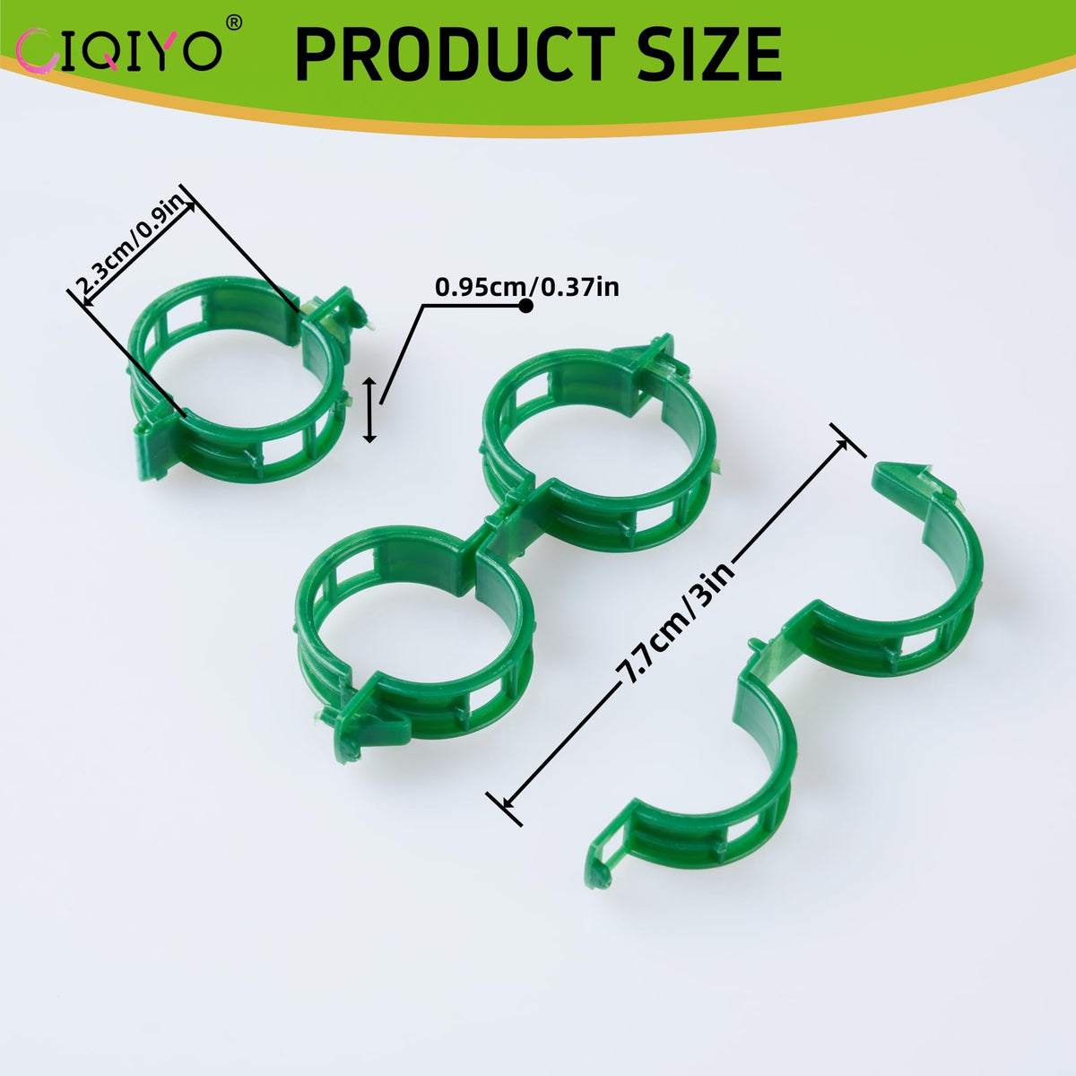 CIQIYO 100 Pcs Plant Support Clips,Plastic Clips for Securing Plants | Plant Fixing Clips,Tomato Vine Clips,Garden Clips for Climbing Plants,Grape and Vine Vegetables,Reusable(100, Green)