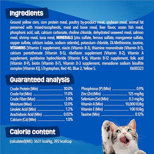 Friskies Purina Seafood Sensations Dry Cat Food, 22 lb Bag | Crunchy cat kibble with salmon, tuna and shrimp flavors, with protein for healthy muscles and fatty acids for skin and coat