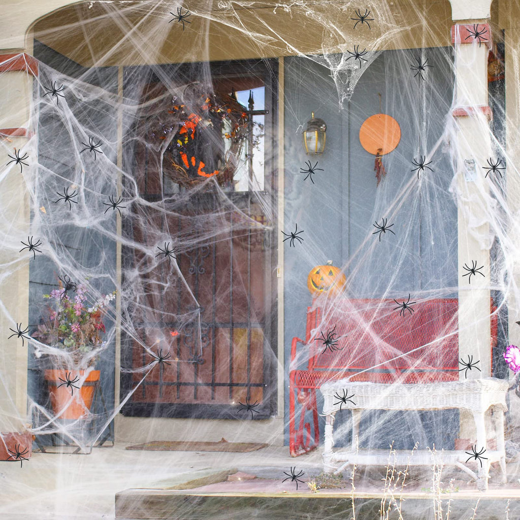 1000 sqft Spider Webs Halloween Decorations with 30 Fake Spiders | Super Stretch Cobwebs for Halloween Indoor and Outdoor Party Supplies