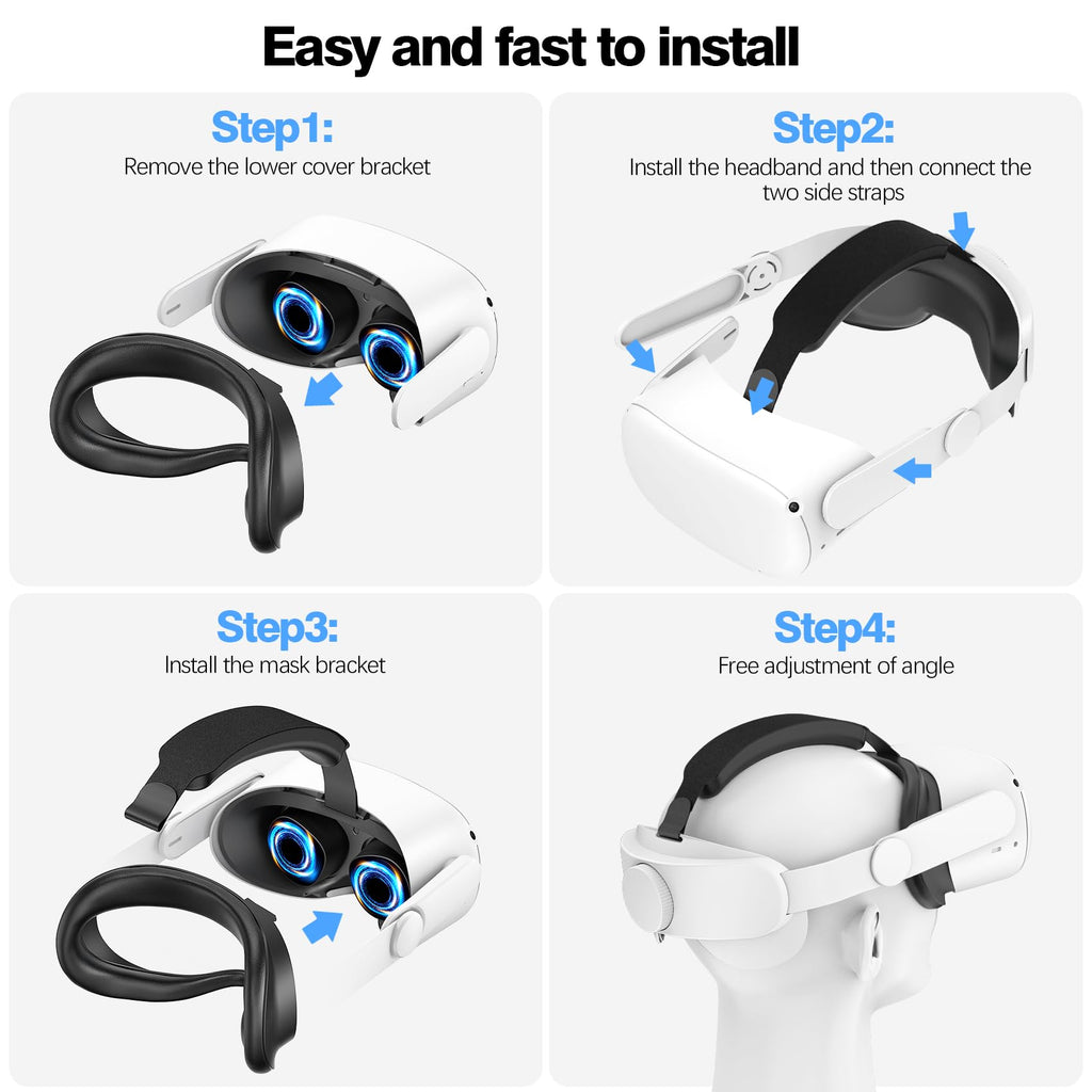 VZNEK Head Strap Compatible with Oculus Quest 2,Meta Quest 2 Accessories Adjustable Elite Strap Replacement for Enhanced Comfort Support and Gaming Immersion in VR (Without Battery)