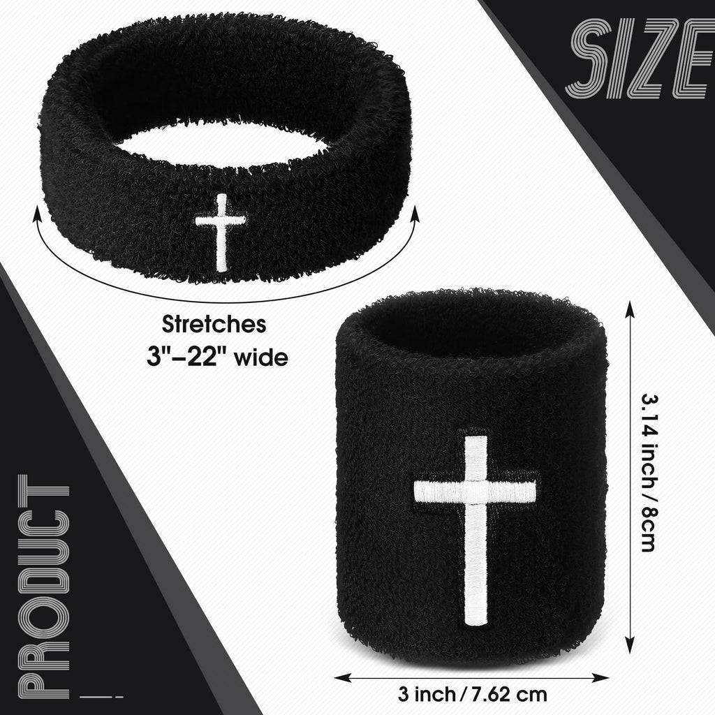 Soulchen Cross Bicep & Wrist Bands Absorbent Sweatband Set | Christian, Breathable Soft Cotton, Wristbands Armbands for Football Baseball Players Sports Accessories, Men and Women