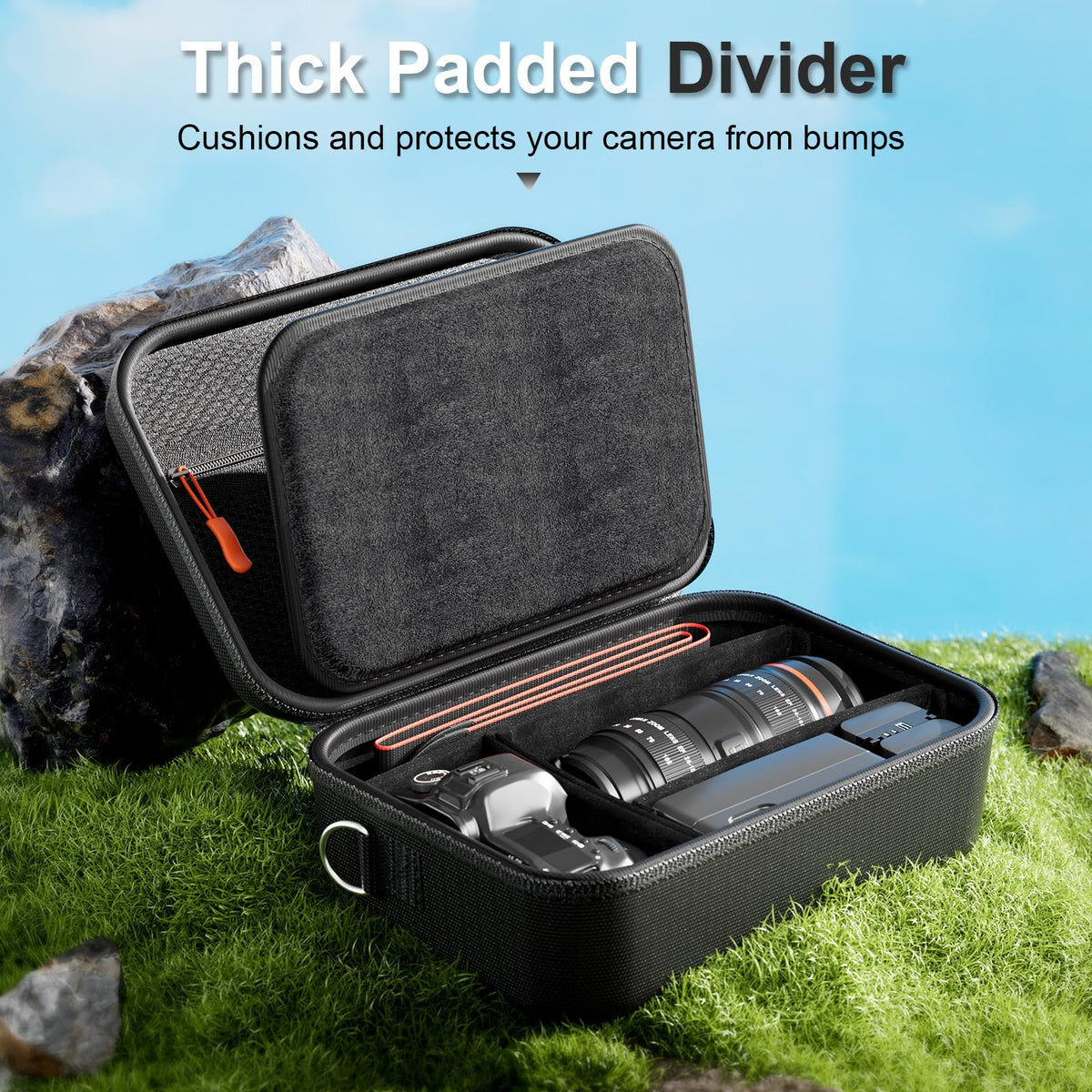 ProCase Hard Shell Digital Camera Case for Canon Rebel T7 -Black | Soft Padded Bag with 1 Shoulder Strap and 3 Adjustable Dividers for Digital Camera EOS R100/R50/DSLR/SLR/Nikon/Sony