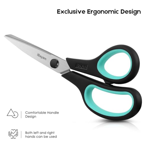 iBayam 8.5" Heavy Duty Scissors All Purpose for Office School Crafts Sewing | 3-Pack, Ultra-Sharp 2.5mm Stainless Blades, Comfort Grip Handles, Left & Right Handed – Teacher Desk & Classroom Must-Have