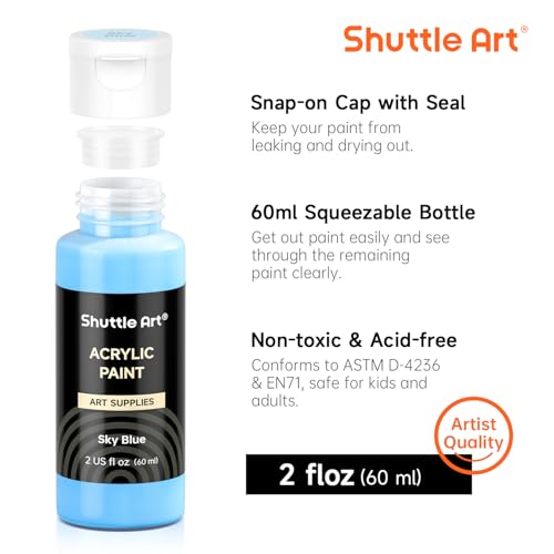 Shuttle Art Acrylic Paint, 36 Colors Acrylic Paint Set with Brushes & Palette, 2oz/60ml Bottles, Rich Pigments Non-toxic for Artists Kids & Adults, Painting on Canvas Rocks Ceramic Wood