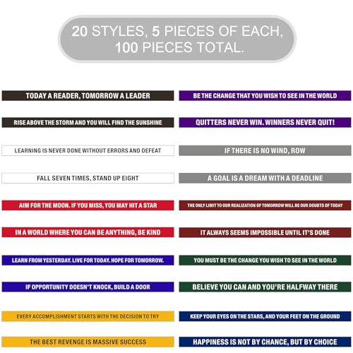 QEERBSIN 100 Pcs Motivational Silicone Wristbands Inspirational Bracelets | 20 Styles For Fitness Sports & Team Building, Perfect Encouragement Gifts For Men Women And Students