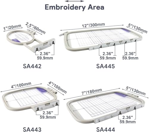 Sew Tech 4pcs Embroidery Hoop for Brother, 1x2.5 4x4 5x7 5x12in Frame Set | Fits PE900 SE2000 PE800 PE780D PE770 PE700 SE2100 SE1950 SE1900 NS1250E NS2850D Brother; Baby Lock Bloom Accord Ellure