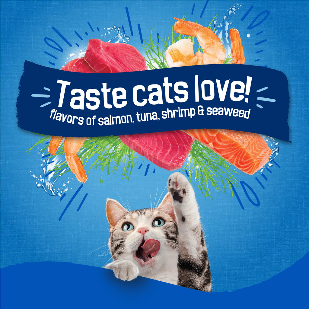 Friskies Purina Seafood Sensations Dry Cat Food, 22 lb Bag | Crunchy cat kibble with salmon, tuna and shrimp flavors, with protein for healthy muscles and fatty acids for skin and coat
