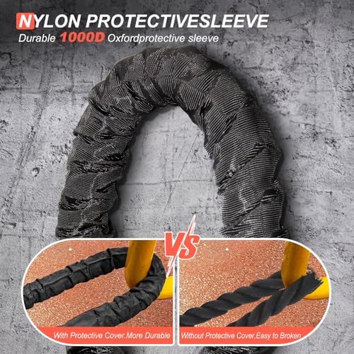 Brobantle Battle Rope 1.5 Inch Diameter,Black 30FT Exercise Workout Ropes for Home Gym Heavy Weighted Training Rope for Working Out