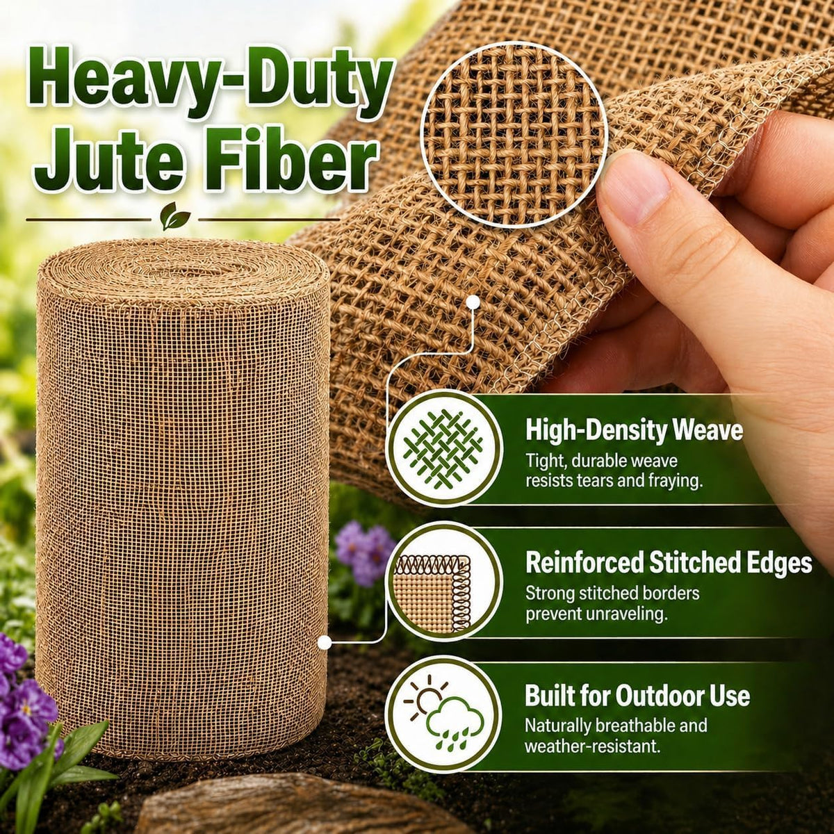 RAINFLOW 19.7" x 13 Feet Burlap Fabric Roll - Natural Jute Burlap Roll | Multipurpose Garden Fabric for Weed Barrier, Tree Wrap, Plant Cover, Landscaping, Farmhouse Decor, Wedding Decor & Crafts