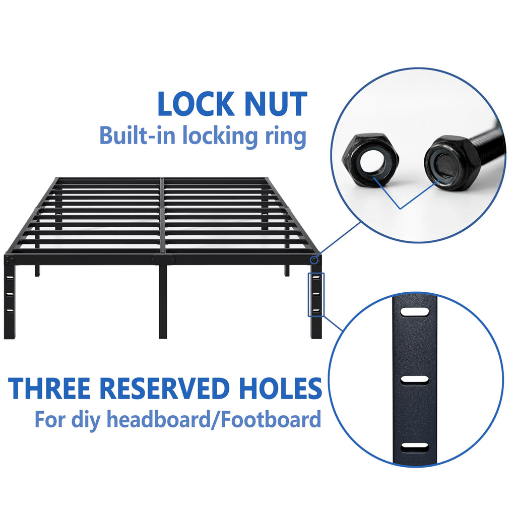 NEW JETO Metal Bed Frame,Queen Size Bed Frame with Storage Space,14 Inch | Heavy Duty Sturdy Mattress Foundation,Easy Assembly,No Box Spring Needed, Black