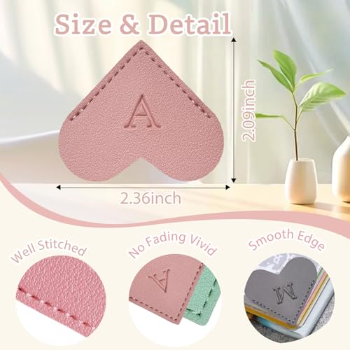 MOTEERLLU Personalized Leather Heart Bookmark with Initials | Handmade, Cute Custom Corner Book Marks for Reading Women, Teachers, Students, Book Lovers Gifts, Book Accessories(Pink, A)