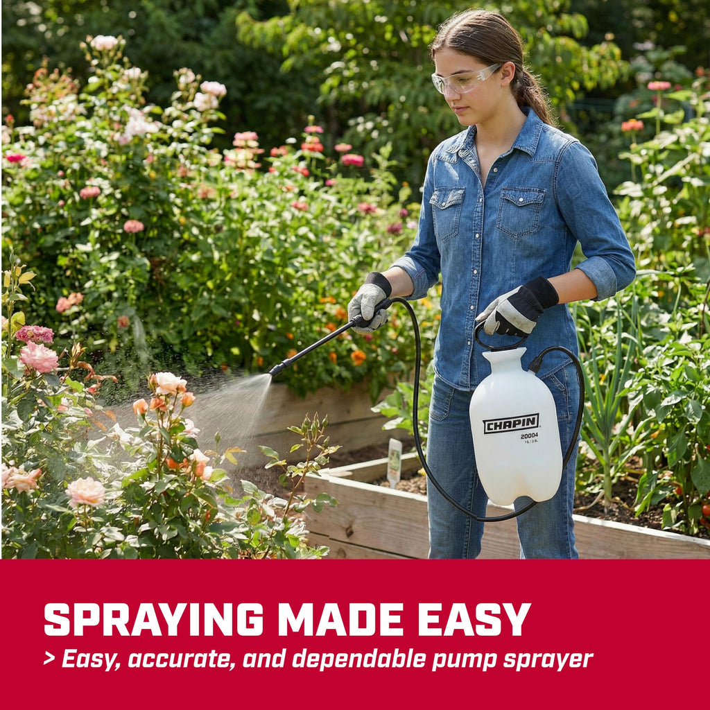 CHAPIN 20004 SureSpray 1-Gallon Pump Sprayer for Lawn, Garden & Weeds | See fluid levels at a glance; the funnel top makes filling easier, while the adjustable nozzle and 34-in hose extend reach