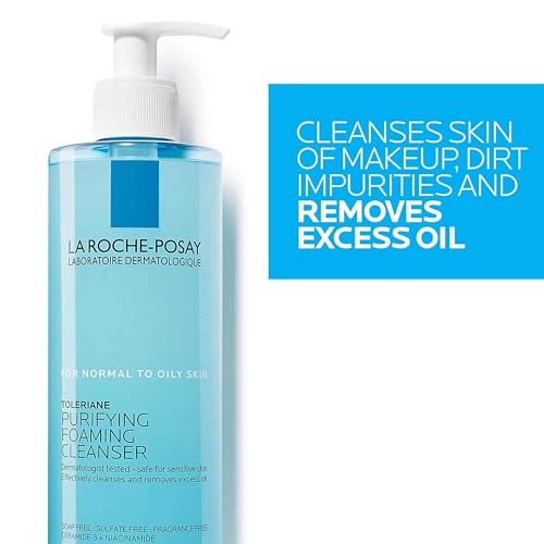 La Roche-Posay Toleriane Purifying Foaming Facial Cleanser with Niacinamide | Oil free face wash for sensitive skin with niacinamide and ceramides. Pore cleanser that won’t dry out skin and is soap free.