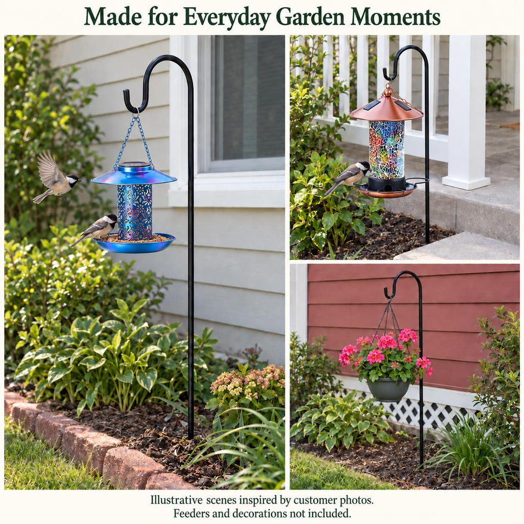Ottsuls Bird Feeder Pole, 45 INCH Heavy Duty Shepherds Hooks for Outdoor with 5 Prong Base, Adjustable Stand Hanger for Garden Plant, Hummingbird Feeder, Lantern, Hanging Wedding Decor (2 Pack)
