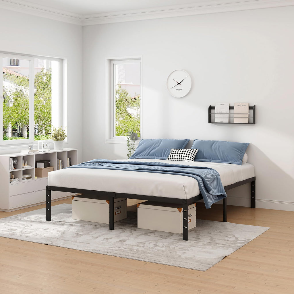 NEW JETO Metal Bed Frame,Queen Size Bed Frame with Storage Space,14 Inch | Heavy Duty Sturdy Mattress Foundation,Easy Assembly,No Box Spring Needed, Black