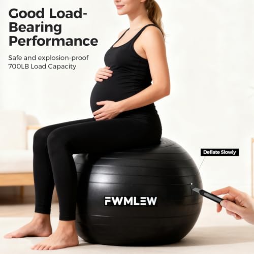 FWMLEW Extra Thick Exercise Yoga Ball, 5-Size Anti-Burst Heavy Duty Stability Gym Ball for Fitness, Core Workout, Pregnancy & Office Chair, Includes Quick Pump