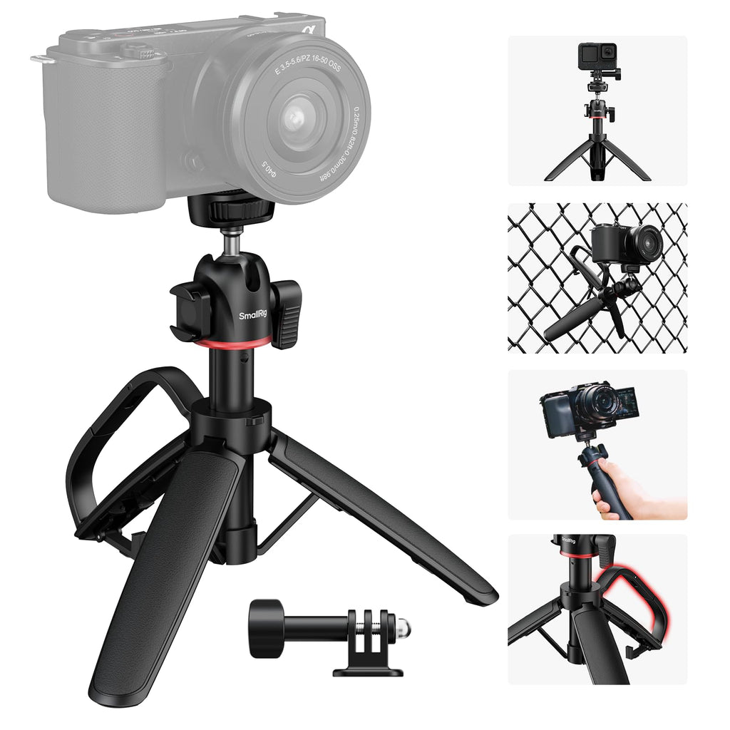 SMALLRIG Small Camera Tripod Selfie Stick, Extendable 8"-15" Mini Tripod | Carabiner with Mantis Hook, 360° Ball Head, Cold Shoe Mount, 1/4"-20 Screw for DSLR, Adapter for DJI, for GoPro - 5285
