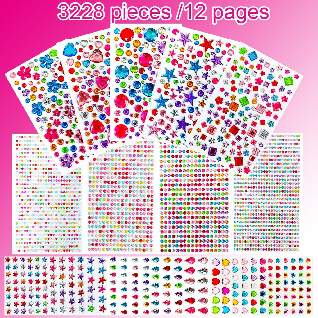 EODIEBN 3228pcs Gems Stickers, Self Adhesive Rhinestone Jewel Gems | Acrylic Gems DIY Craft Decorative Diamond Stickers, Assorted Shapes Jewels Rhinestones Sticker, Gem Sticker Crafts Set