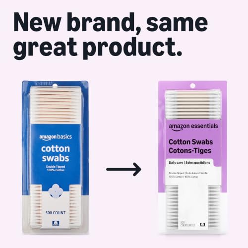 Amazon Basics Double-Tipped Cotton Swabs for Personal Hygiene and Baby Care, Cotton, Versatile, 500 Count