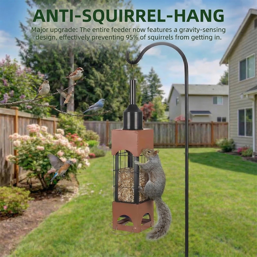 Squirrel Proof Bird Feeders for Outdoors Hanging, 5LB Large Capacity Metal Wild Bird Feeders, Heavy Duty Chew Proof Tube Feeder for Cardinal Finch Chickadee, Garden Yard Outside Decoration