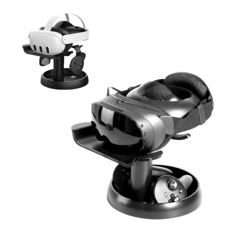 AMVR TYBP1 VR Headset Stand for Quest 3/3S/2, Steam Frame, Pico 4, PSVR 2 | Stable enlarged base,ABS build,lens scratch protection,holds headset & controllers,multi-accessory storage,quick instal