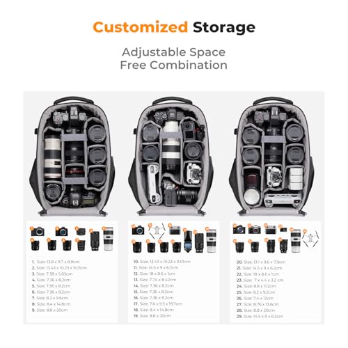K&F CONCEPT Camera Backpack,Hardshell Photography DSLR Camera Bag | 15-15.6 Inch Laptop Compartment, Waterproof, Hard Shell Camera Case, Compatible with Canon/Nikon/Sony/DJI Mavic Drone, B07