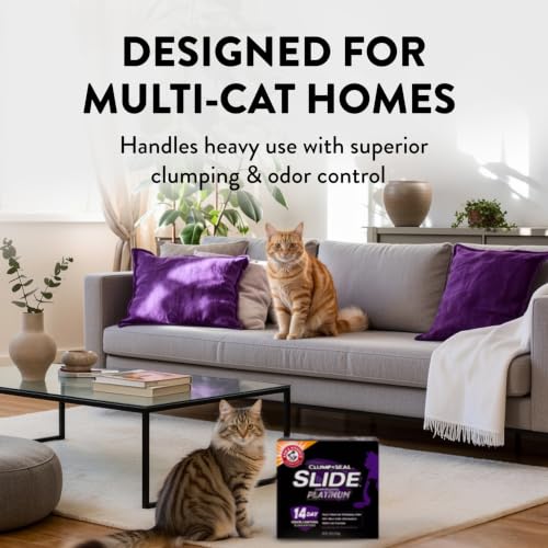 ARM & HAMMER Slide Platinum Easy Clean-Up Clumping Cat Litter, 34 lbs | 24/7 Odor Control, Triple-Action Freshness, Non-Stick, Low Tracking, Multi-Cat Formula, Scented, Online Only