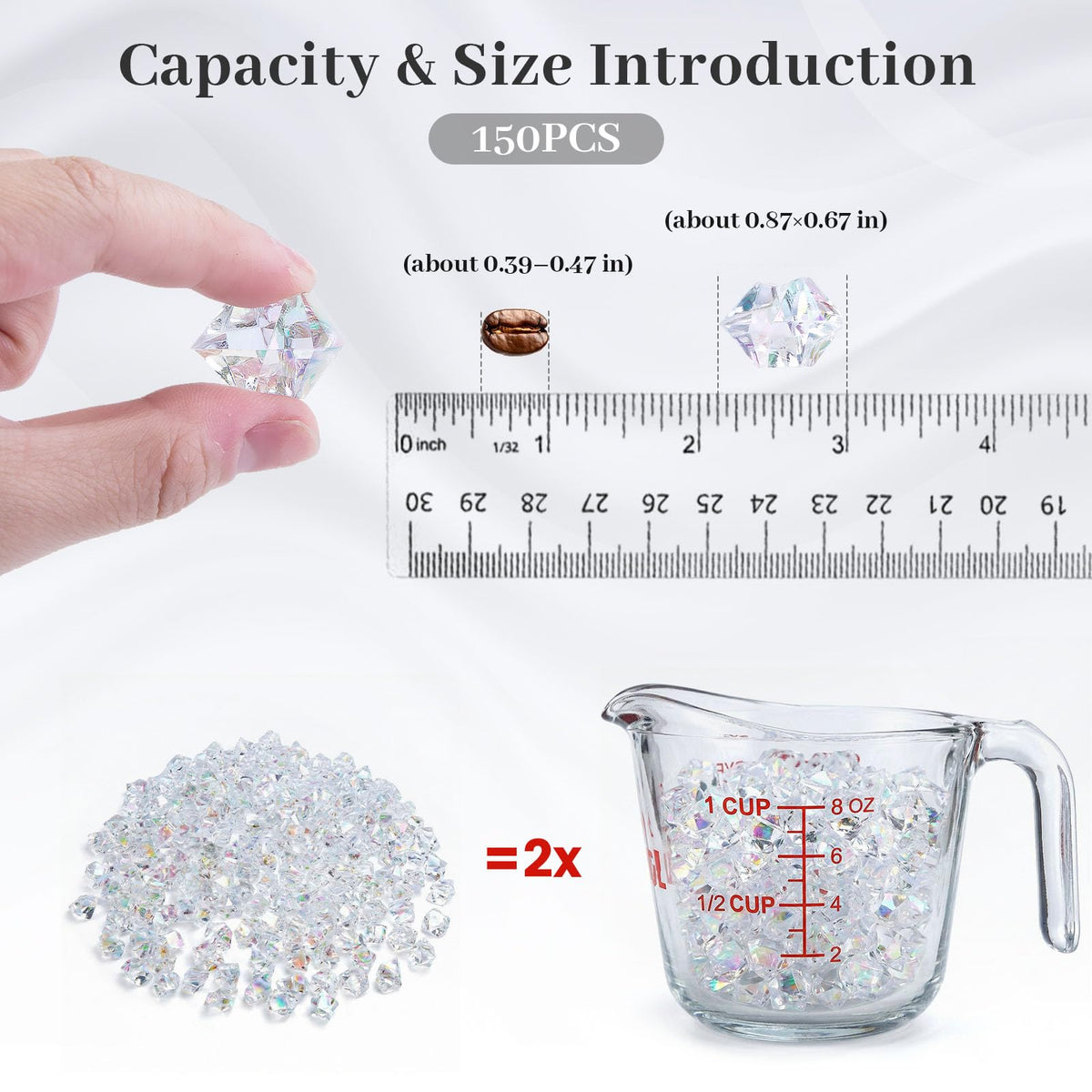 DOMESTAR 150 PCS Fake Ice Rocks, Iridescent Clear Vase Fillers | Acrylic Crystals Cemstones, Jewels for Crafts, Kitchen Table Decor, Party Decorations, Fish Tank Decor