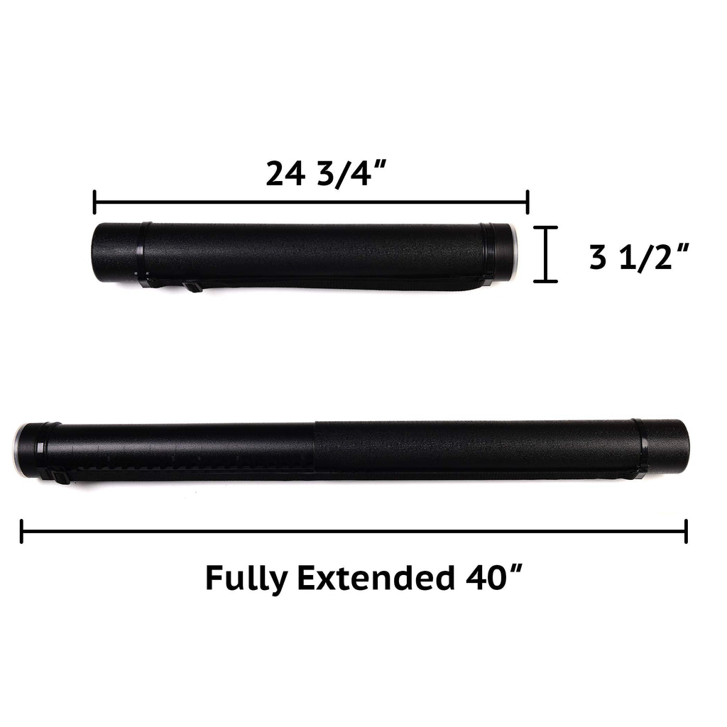 CalPalmy 2-Pack Extendable Poster Tubes Expand from 24.5” to 40” with Shoulder Strap | Carry Documents, Blueprints, Drawings and Art | Black Portable Durable Round Storage Cases with Lids and Labels