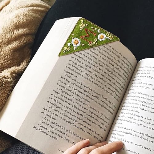 MOTEERLLU Personalized Hand Embroidered Corner Bookmark, Fall-J | A-Z Initial, Cute Book Markers for Reading Women, Book Lovers Gifts for Friends Mom & Teachers, 3.74"