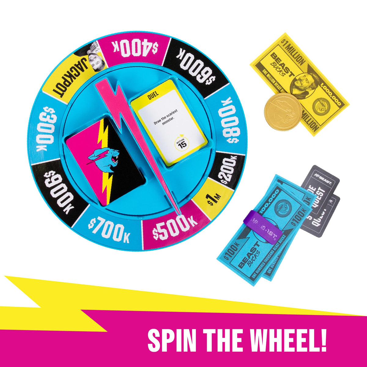 MrBeast Game, The Ultimate Party Game for Friends - Timed Stunts | Spin the wheel, draw Challenge, Duel, Party, or Side Quest cards, group games for adults