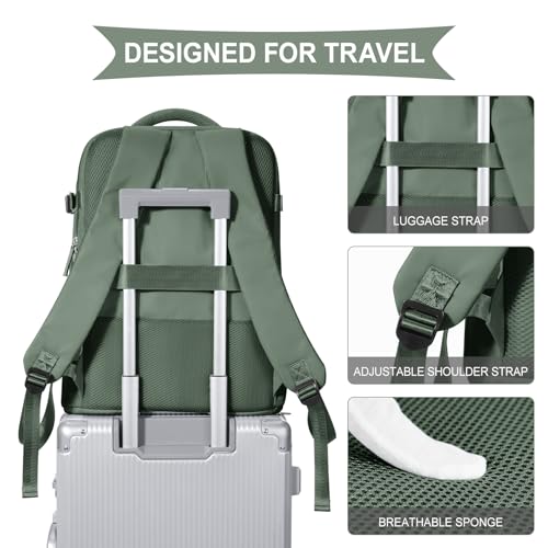 coowoz Travel Backpack For Women Men,Carry On Backpack,Hiking Backpack Waterproof Outdoor Sports Rucksack Casual Daypack Travel Essentials(Olive Green)
